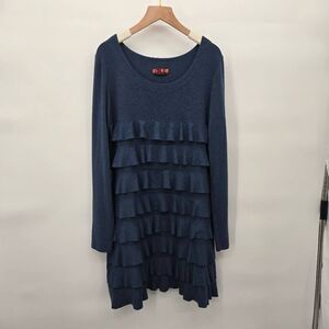 Isle Dress Size Medium Navy Long Sleeve Tiered Ruffle Knit Jersey